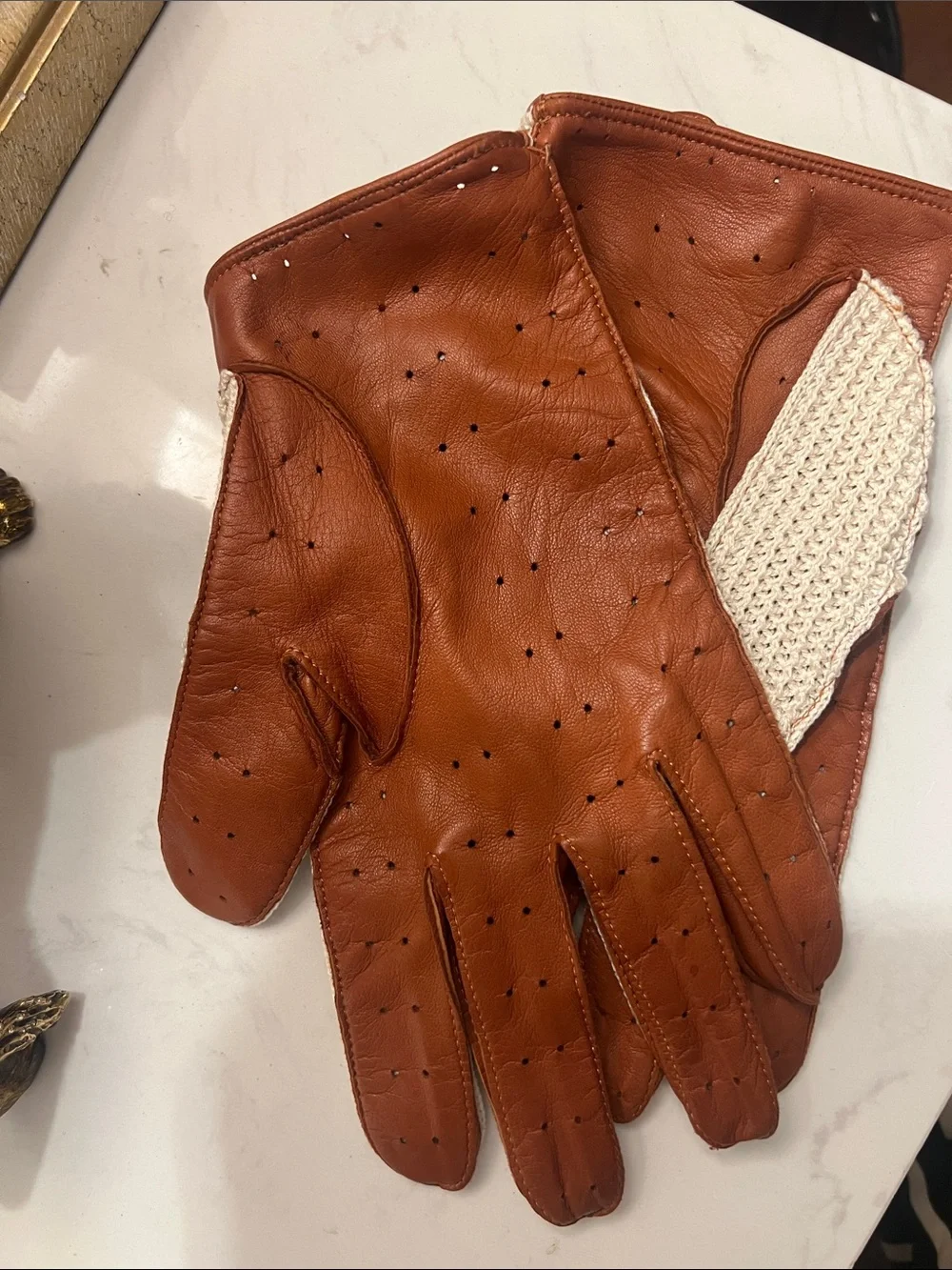 Unisex Maus&Hoffman soft Leather and Cream Knit Driving Gloves made in Italy 🇮🇹